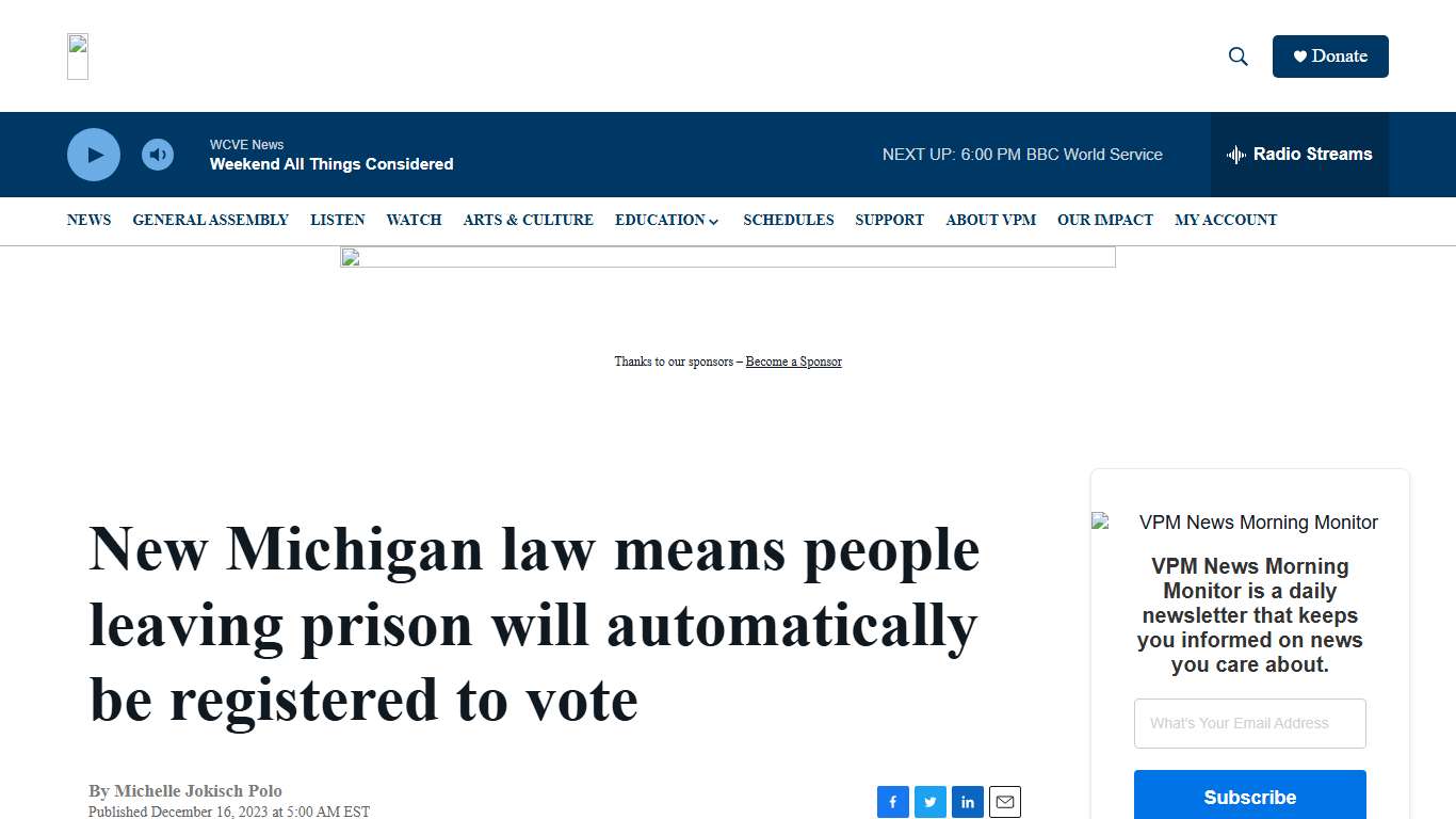 New Michigan law means people leaving prison will automatically be registered to vote